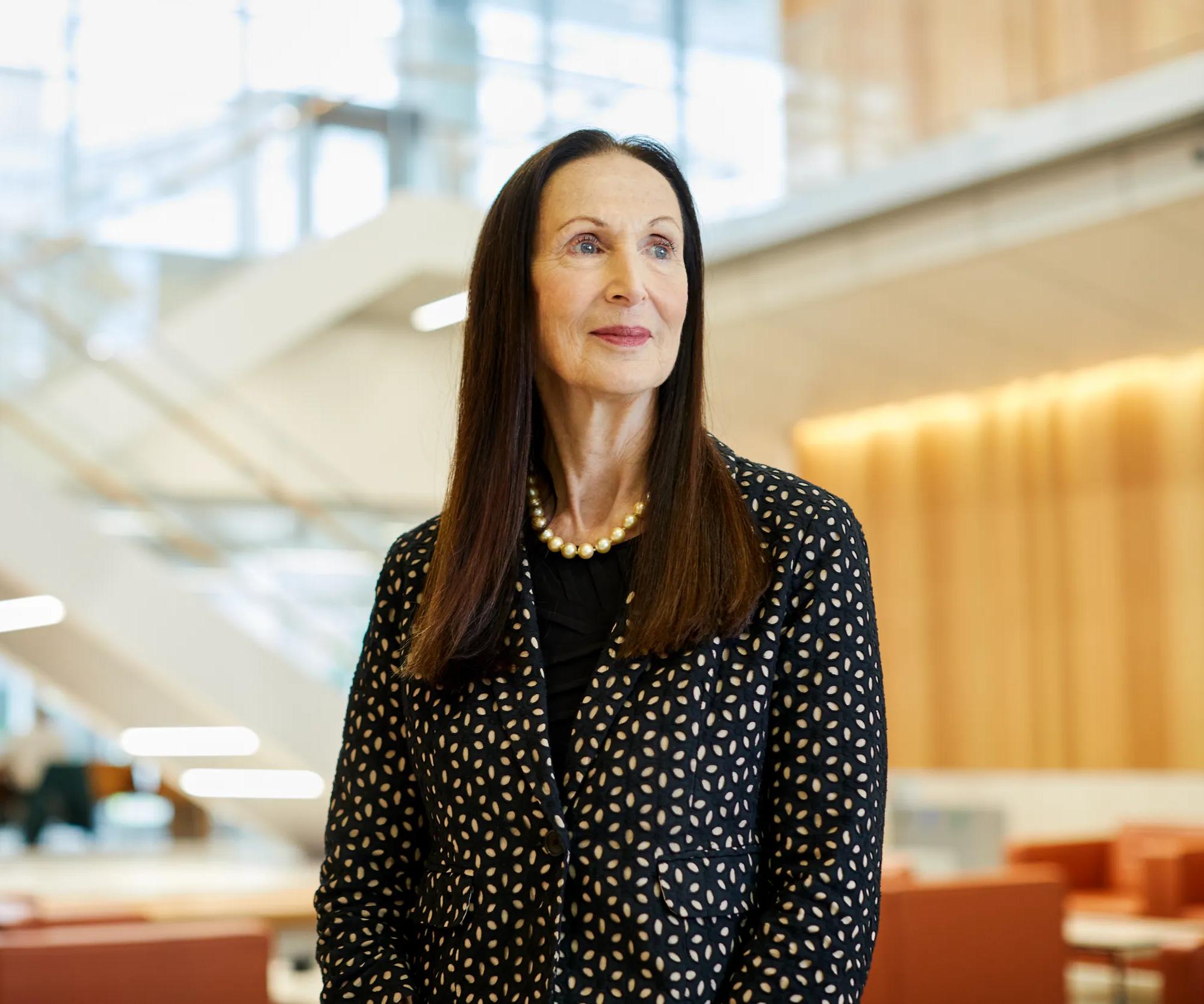 Dafna Bar-Sagi, PhD, stands inside the Science Building at NYU Langone.