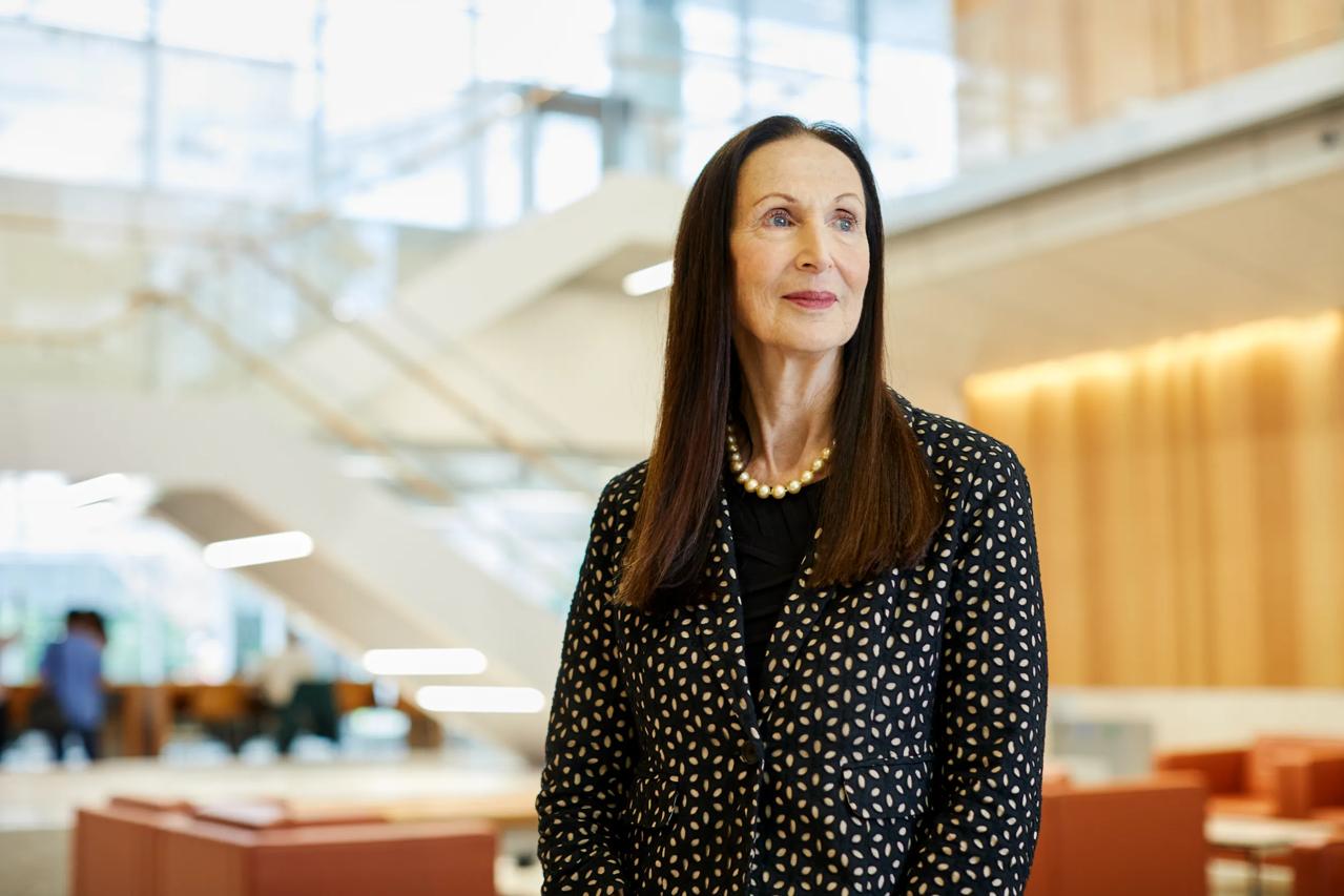Dafna Bar-Sagi, PhD, stands inside the Science Building at NYU Langone.