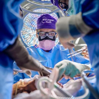 Eduardo Rodriguez, MD, DDS, performs face and whole eye transplant surgery in an operating room at Kimmel Pavilion.