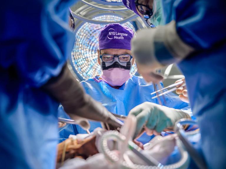 Eduardo Rodriguez, MD, DDS, performs face and whole eye transplant surgery in an operating room at Kimmel Pavilion.