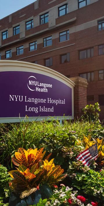 A sign reads "NYU Langone Hospital Long Island" on the hospital grounds.