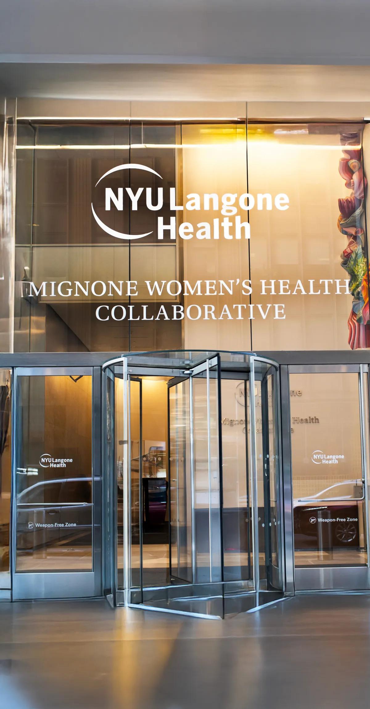 An exterior shot of the entryway of the Mignone Women's Health Collaborative building.
